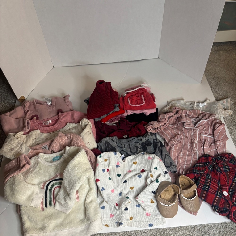Baby Girl Clothing Lot 6-12M 12M Carters Pekkle Rainbow Heart Shoes Bundle 15pc